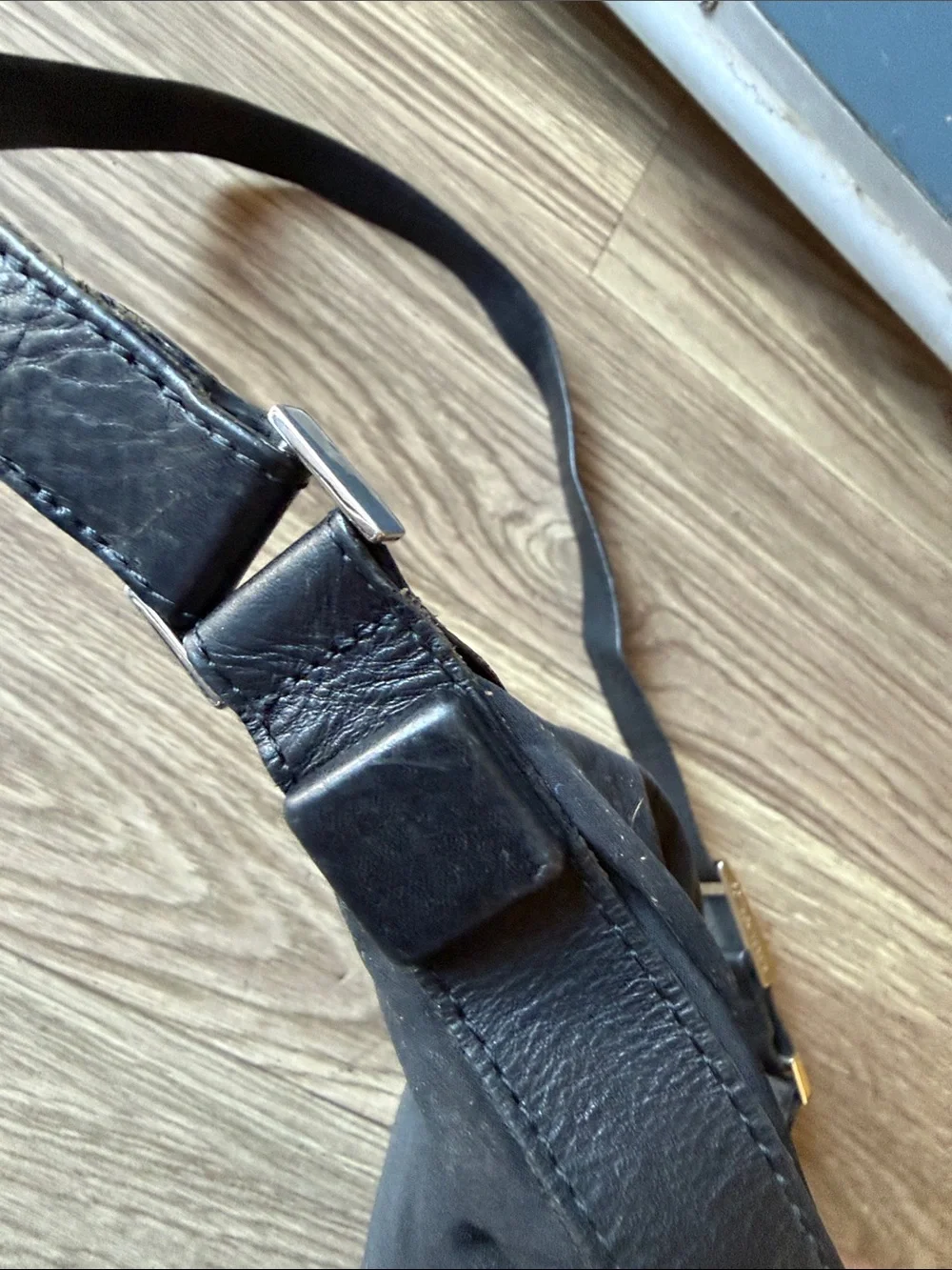 Bottega Veneta Vintage Black Nylon & Leather Shoulder Bag Made in Italy Y2K